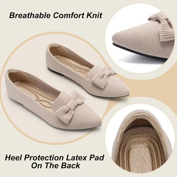 Women Nude Pointed Toe Dressy Comfortable Knit Breathable Mesh Ballet Flats - Picture 2 of 7